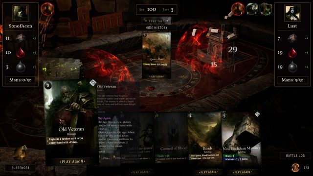 Duel: card details on hover