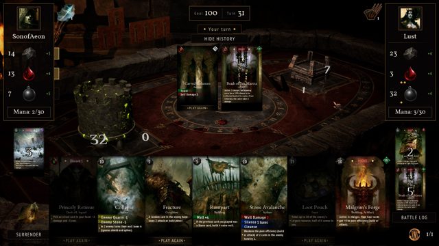 Duel: card history and statuses